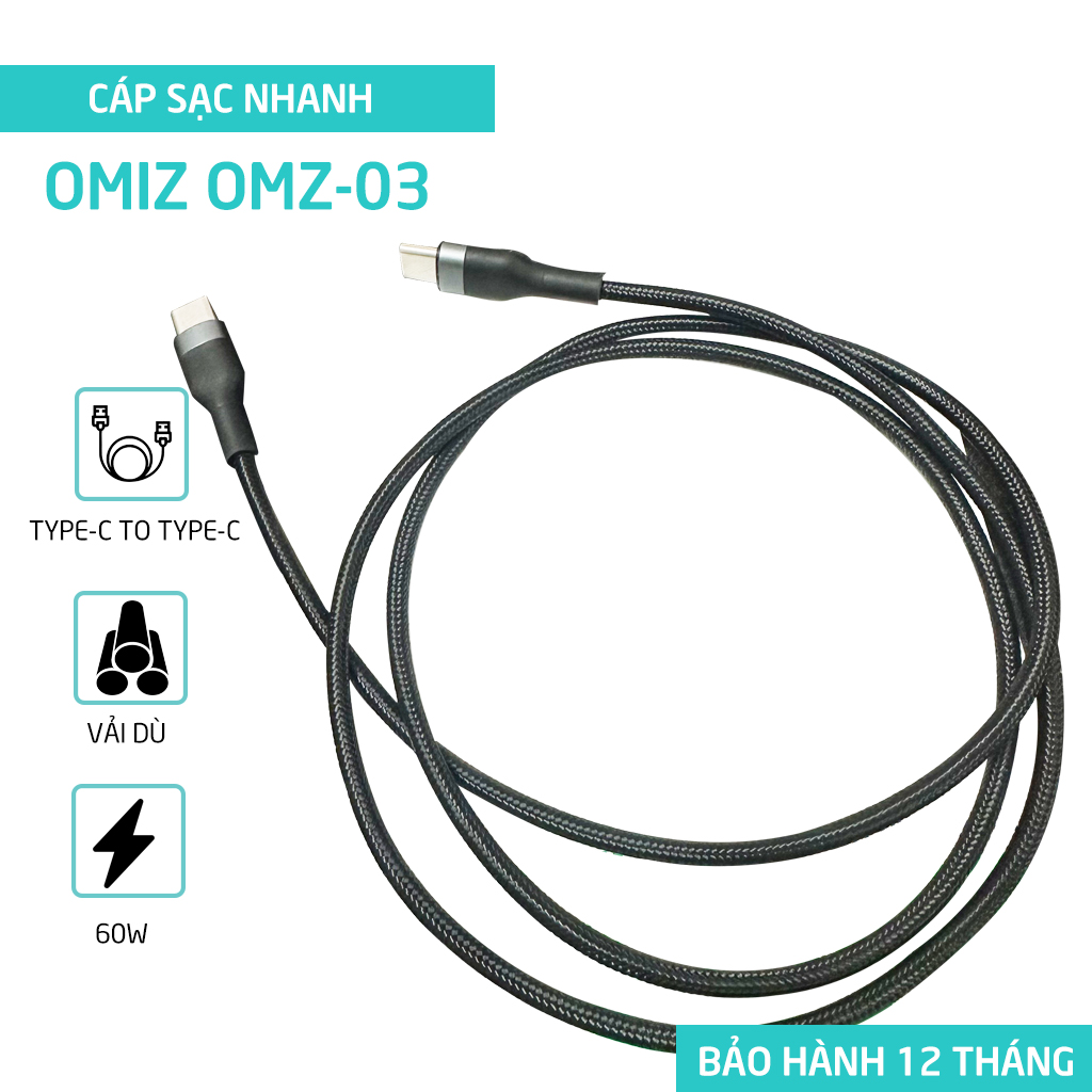 Cáp sạc nhanh 60W 2 đầu Type-C to Type-C Omiz OMZ-03 - Hàng chính hãng