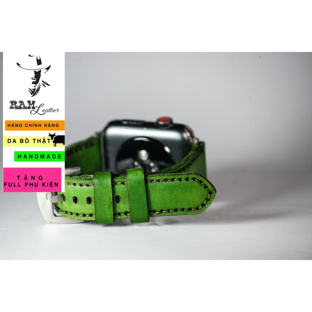 Dây đồng hồ da bò vegtan xanh lá handmade - RAM classic 1973 - da bò thật