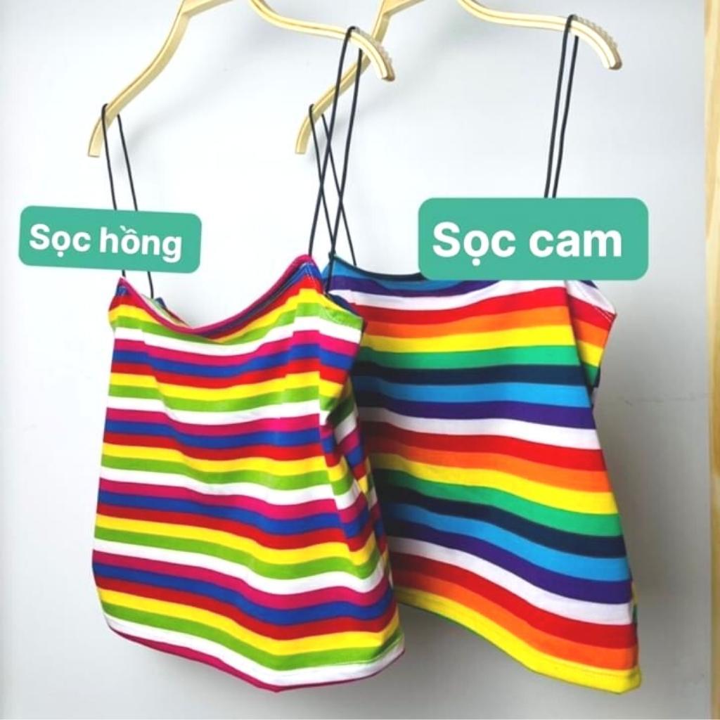 Áo hai dây bigsize thun nữ cao cấp croptop dáng ôm sọc cầu vồng DS