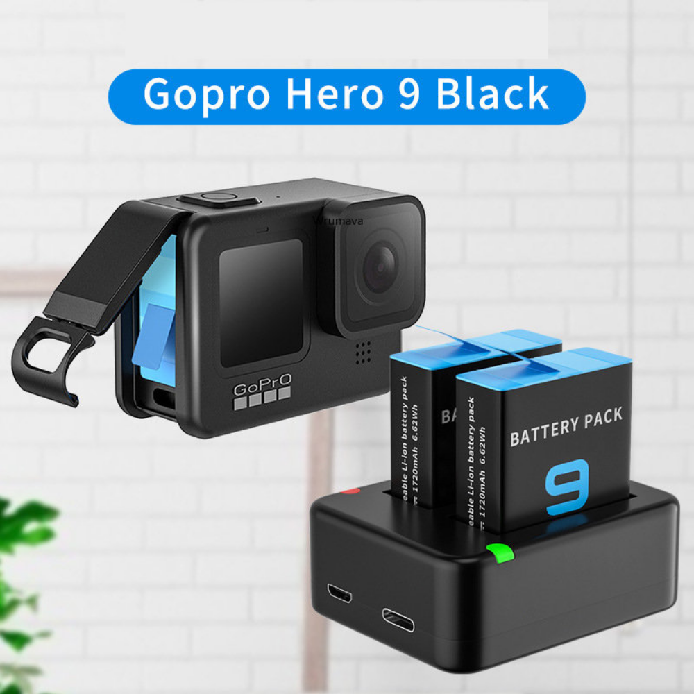 Khe cắm cổng kép Sạc đôi pin cho Gopro Go Pro Hero 11 10 9 Đen với cáp USB Phụ kiện camera hành động