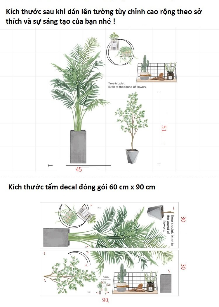 Decal dán tường chậu cây nhiệt đới xanh mát