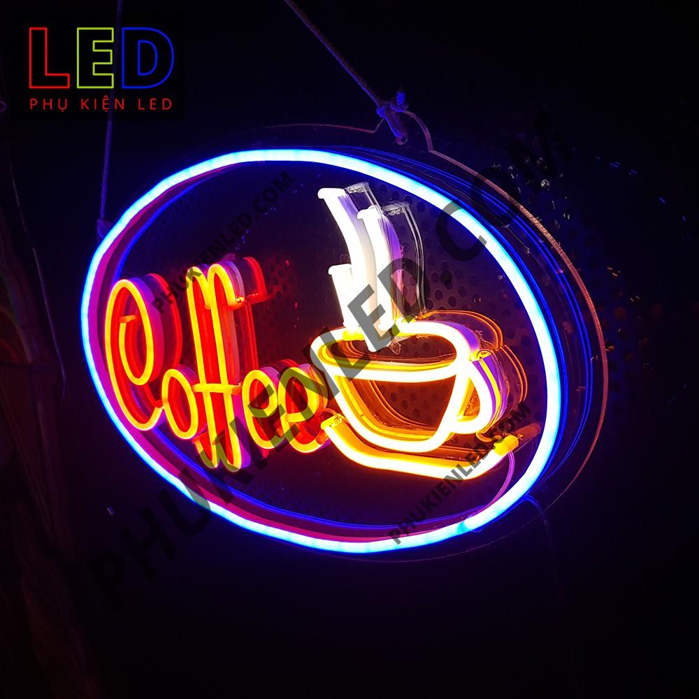 Đèn Led Neon Chữ Coffee và ly cà phê hình Oval - Coffee  Sign, Đèn Led Neon Cà Phê Trang Trí Quán