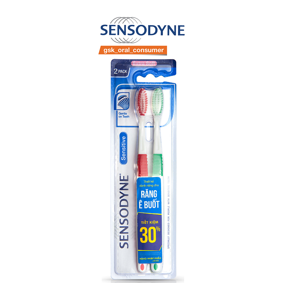 Bộ 2 bàn chải cho răng ê buốt Sensodyne Sensitive Ex Soft đầu lông tròn siêu mềm (Màu Ngẫu Nhiên)