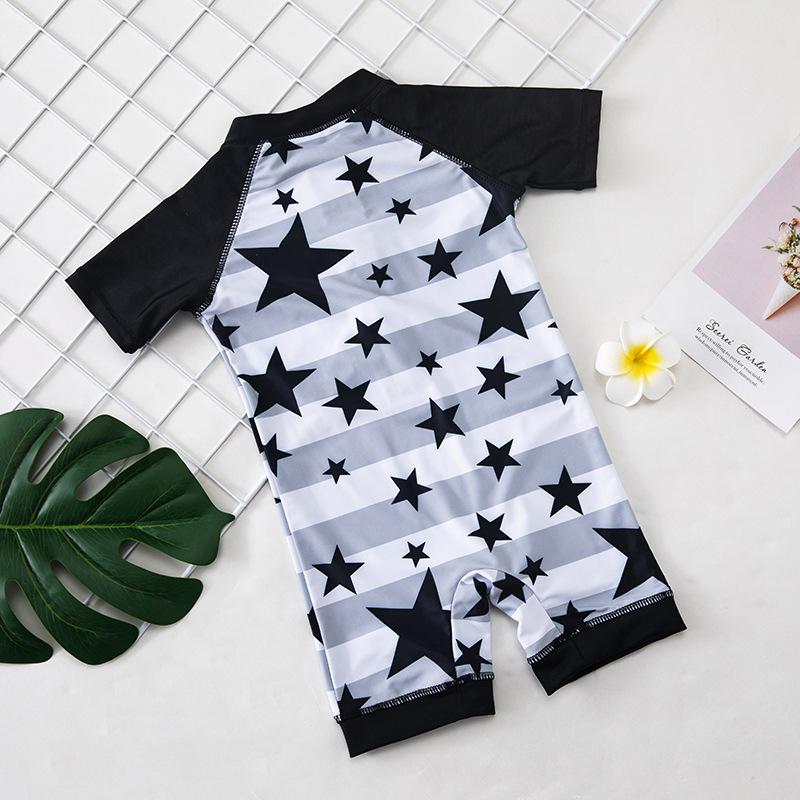 2021 Bé Trai Bơi Có Nón Trẻ Em Nam Đầm Với Ngôi Sao In Nữ Tay Ngắn Bơi Cho Bé áo Tắm - 6-12 months old