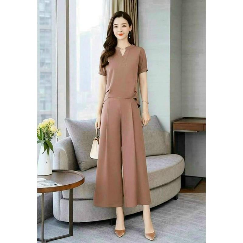 SET ÁO NHÚN EO CÁCH ĐIỆU NÚT SAU + QUẦN ĐÍNH PHỤ KIỆN)