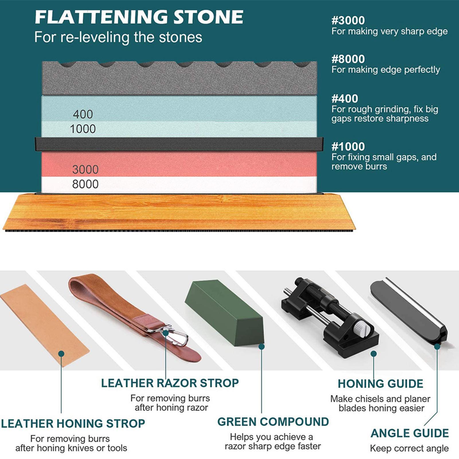 400#/1000# 3000#/8000# Premium Whetstone Cut Sharpening Stone Set Sharpener Non Slip Base Cutter Sharpener