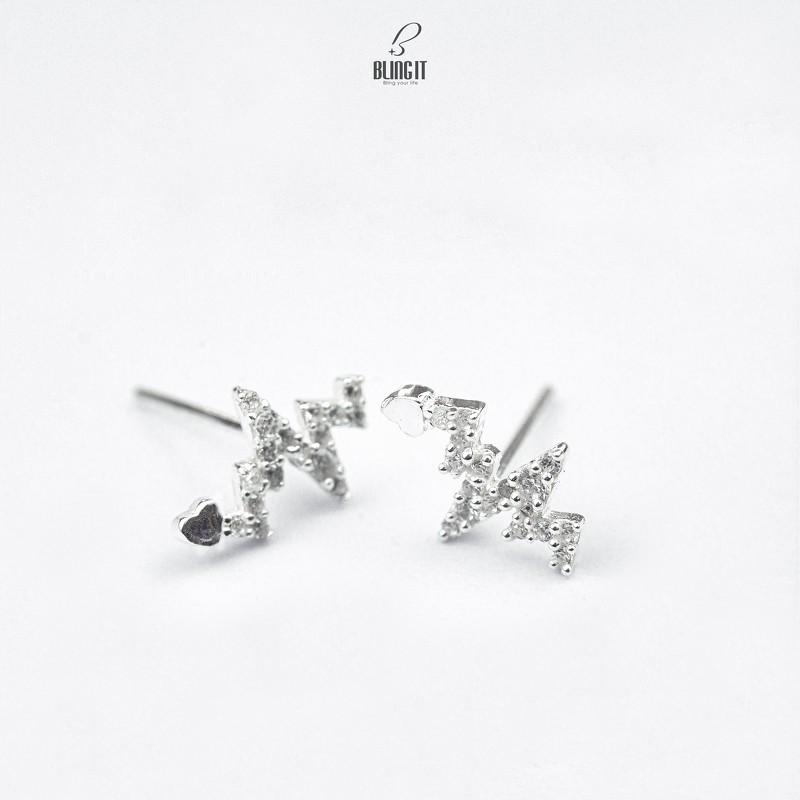 Bông tai Bling It nhịp tim bạc đính đá BIBT488