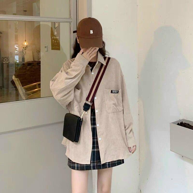 Áo Khoác Nhung Gân Dây Luồng Nam Nữ RẺ ĐẸPÁo sơ Mi Kiểu Unisex Nhung Cap Cấp Logo Thêu Couple Xinh T -shirt
