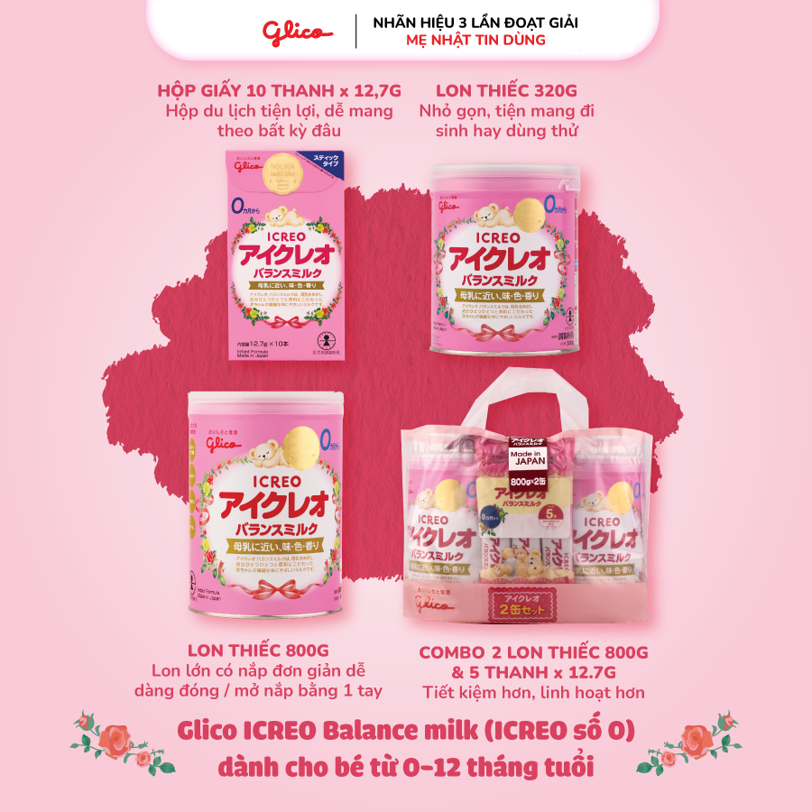 Sữa Bột Glico Icreo Balance Milk 0M 800g/Lon Cho Bé 0-12 tháng