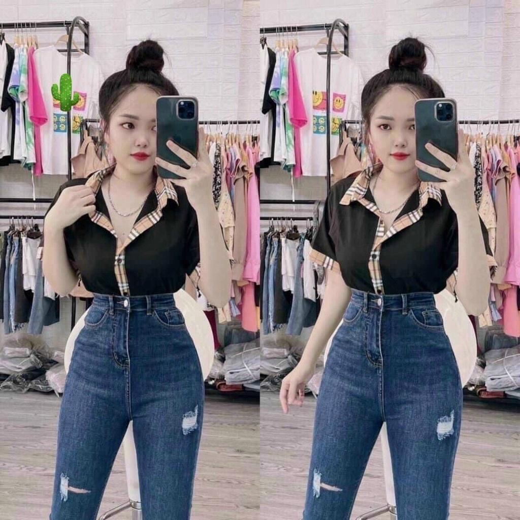 Sơ mi - sơ mi nữ phối sọc thời trang