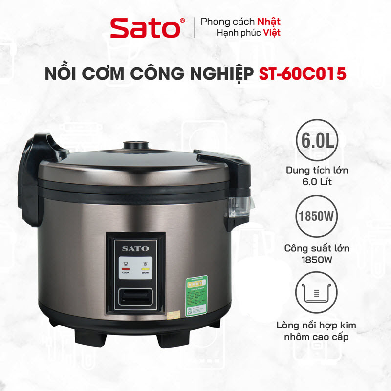 Nồi Cơm Điện Công Nghiệp SATO 60C015 6.0 L - Thiết kế sang trọng, hiện đại, màu sắc trang nhã - Miễn phí vận chuyển toàn quốc - Tặng một ấm siêu tốc Inox- Hàng CHính Hãng