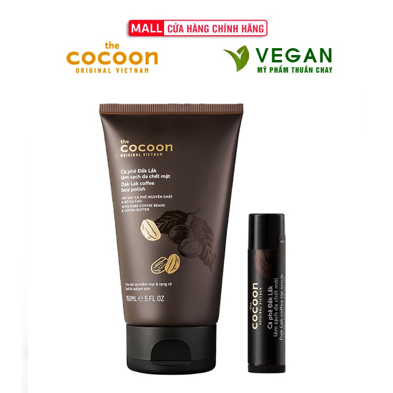 Combo Cà phê tẩy da chết da mặt Cocoon 150ml + Son tẩy da chết môi Cocoon 5g