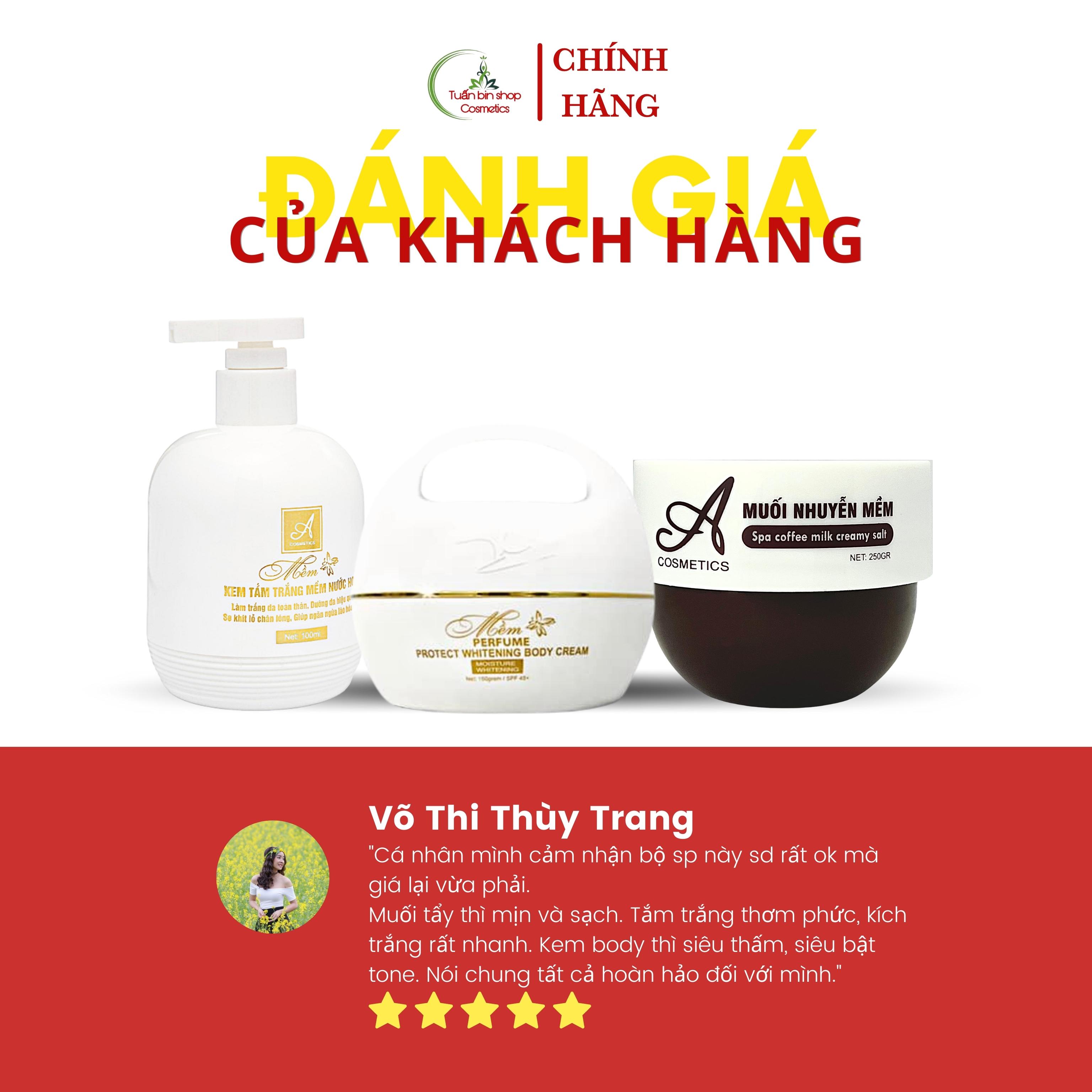 Combo kem trắng da body hoàn hảo Acosmetics, Kem body mềm, kem tắm trắng toàn thân, muối tẩy tế bào chết 500g