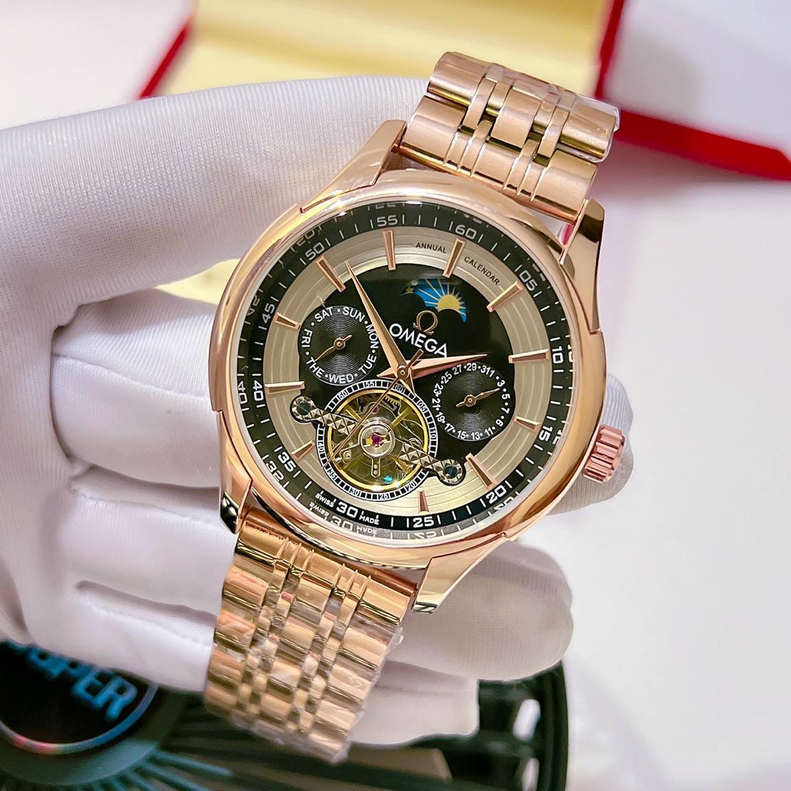 Đồng hồ cơ nam O.mega MÁY NHẬT chạy cơ automatic size 44 dây HỢP KIM đúc cao cấp CHÔNG NƯỚC