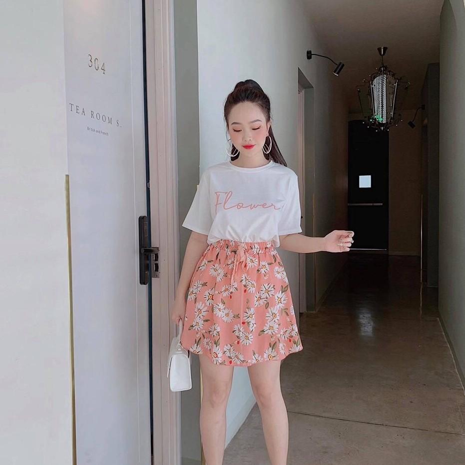 Áo Thun Nữ Cổ Tròn Màu Trắng In Chữ Flower ATN6013