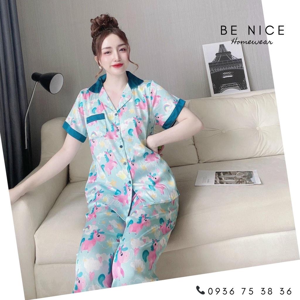 Set pijama lụa tay ngắn quần dài nhiều họa tiết cho nàng nhà Be Nice Homewear