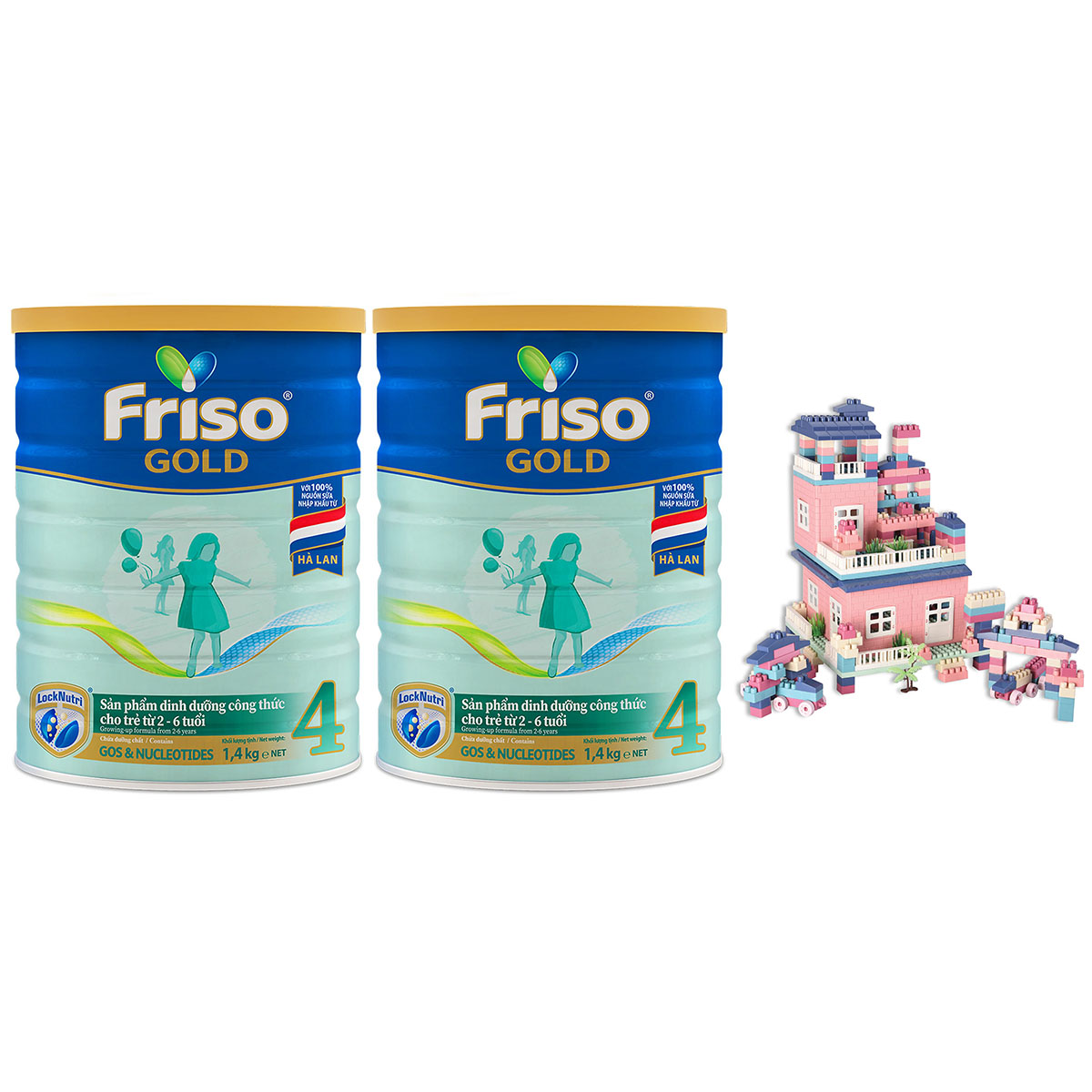 Combo 2 lon sữa Friso Gold 4 - Tặng 1 bộ đồ chơi ghép hình biệt thự