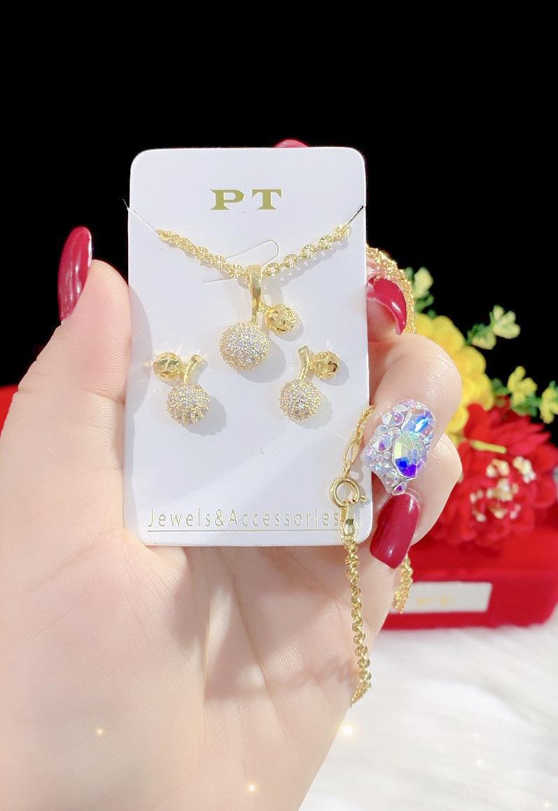 Combo dây chuyền bông tai nữ mạ 18k cao cấp P69