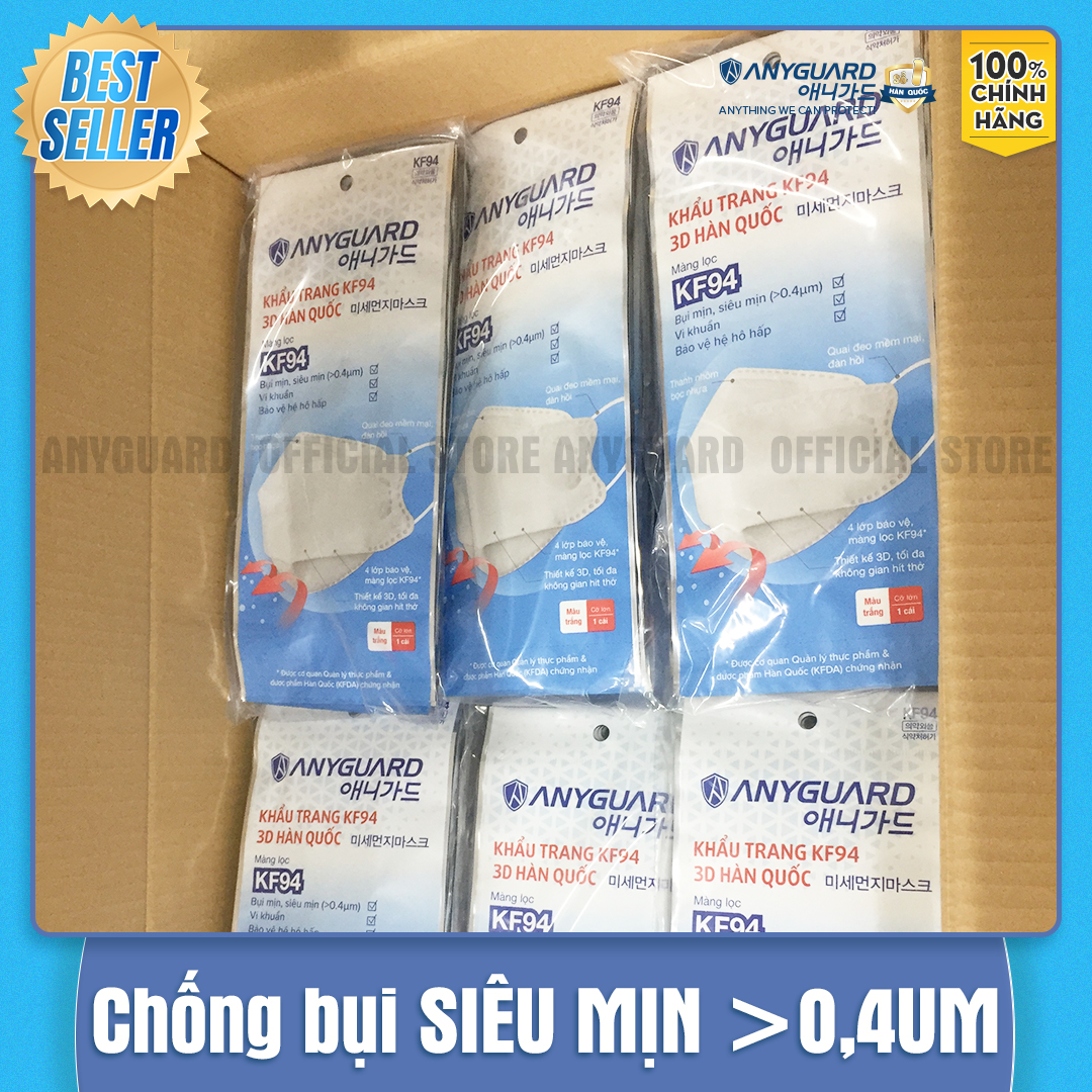 ComBo 10 Chiếc Khẩu Trang KF94 - Form 3D Cao Cấp Chống Bụi Siêu Mịn 0.4um Anyguard Chính Hãng - 4 Lớp Bảo Vệ Tối Ưu Dành Cho Người Lớn - ISO 9001:2015, ISO 13485:2016, QCVN 01:2017/BTC