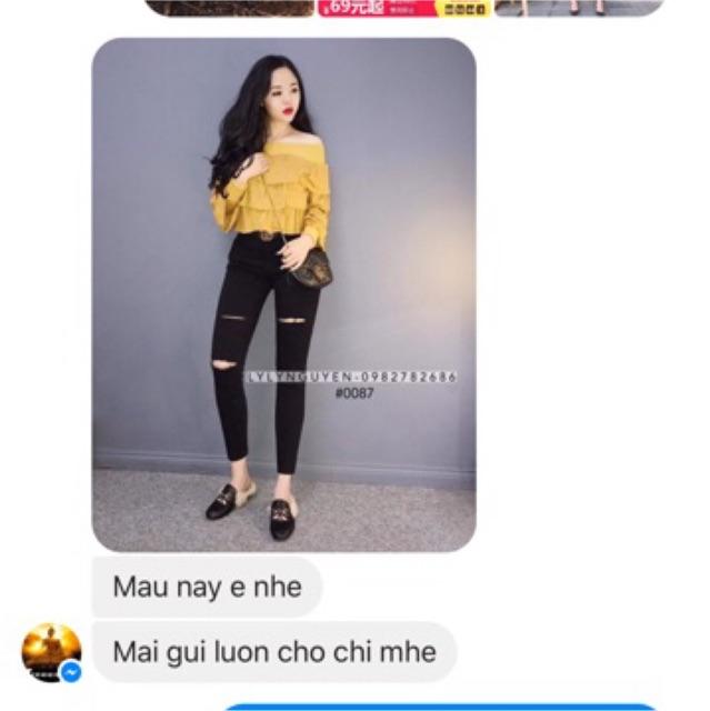 Quần jean nữ rách gối 2 gạch