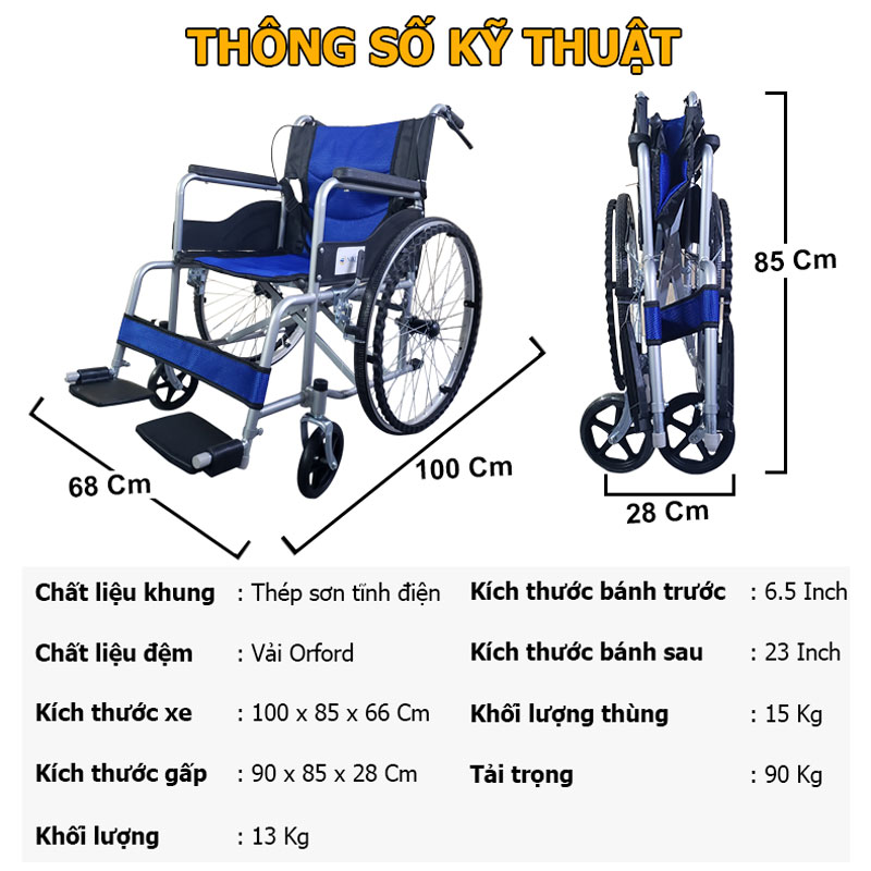 Xe lăn tiêu chuẩn cho người bệnh, người đi lại khó khăn - NIKITA S213-2