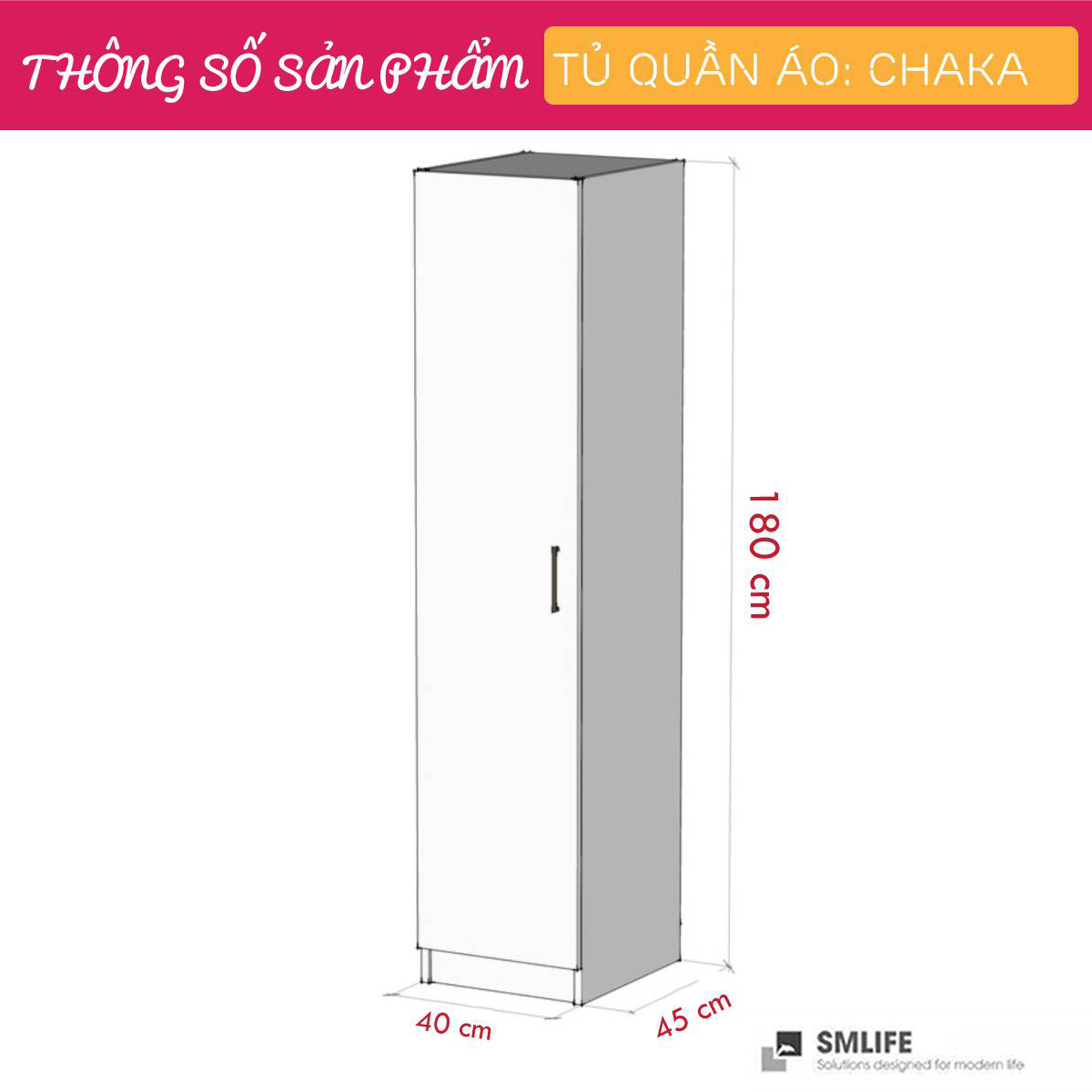 Tủ quần áo gỗ hiện đại SMLIFE Chaka | Gỗ MDF dày 17mm chống ẩm | D40xR50xC180cm