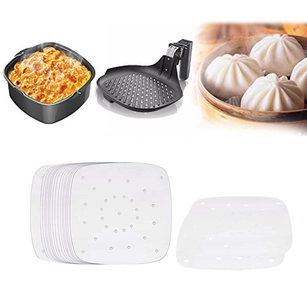 100PCS Square Air Fryer Paper Non-stick Steamer Pads Perforated Parchment Paper