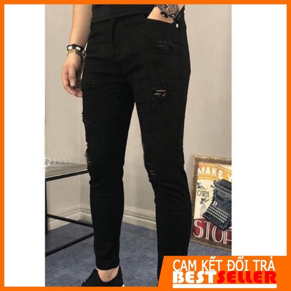 Quần Jeans Đen Nam Rách Ít Hàng Cao Cấp Sang Trọng