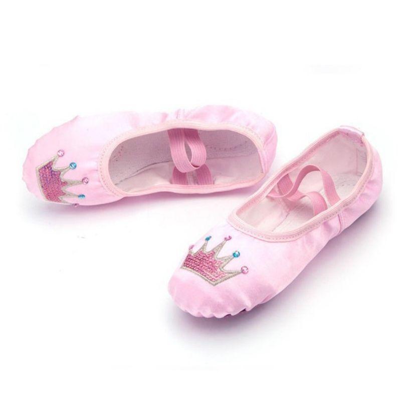 Giày múa ballet vải Satin cao cấp thêu sequin hình vương miện