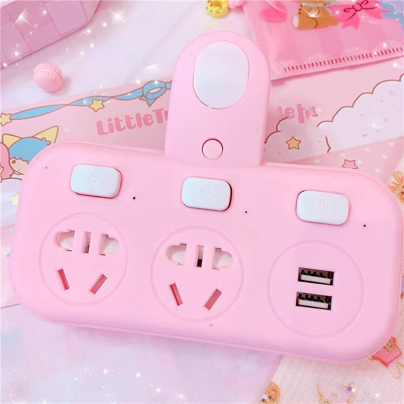 Pink Girl Heart Hộ gia đình, Turn, Pickup Ký túc xá Ổ cắm, Đèn ngủ chuyển đổi, Ổ cắm sạc nhanh USB, khớp, 4 ổ cắm cắm,