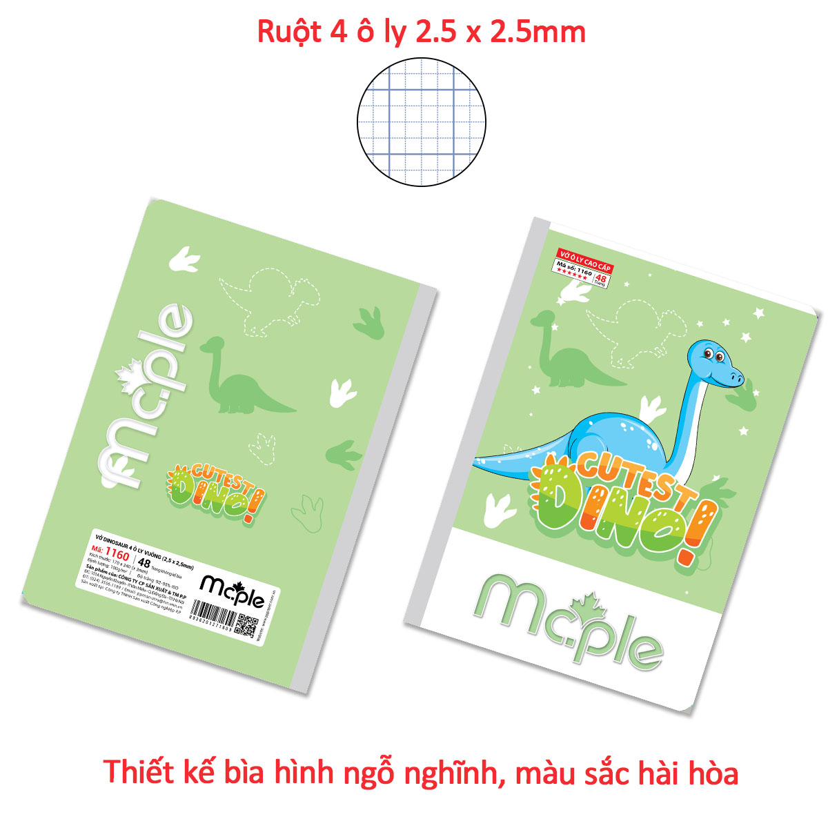 [MC.PLE] Vở ô ly cao cấp B5 MC.PLE 48 trang MS1160, định lượng 100gsm, độ trắng 92% ISO - Vở sạch, chữ đẹp cho bé
