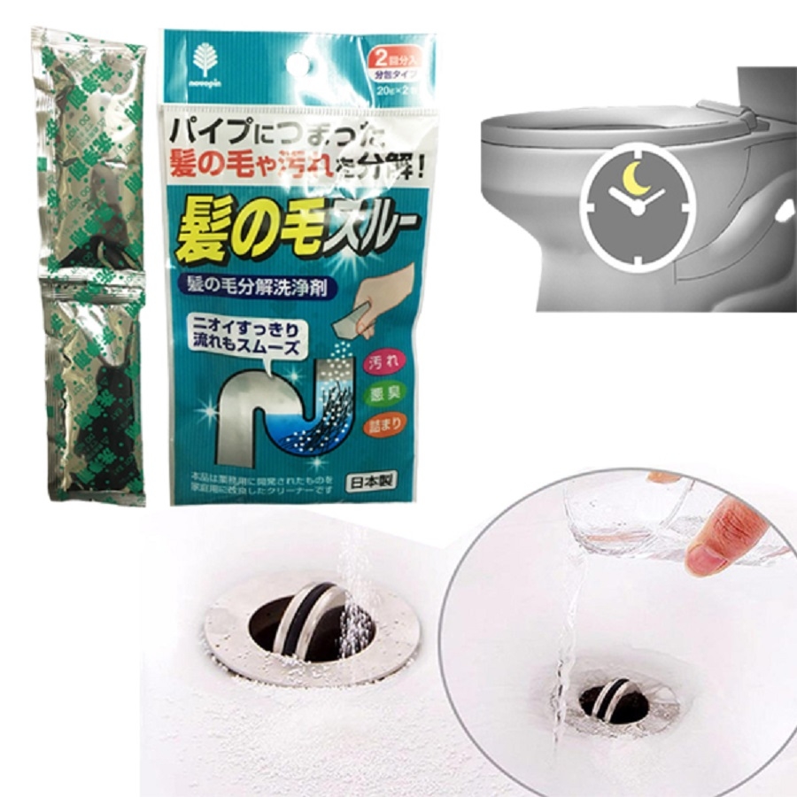Bột tiêu, khử tóc trong đường ống vệ sinh, làm phân hủy nhanh các chất hữu cơ, cặn bã gây nghẹt/ tắc đường cống - nội địa Nhật Bản