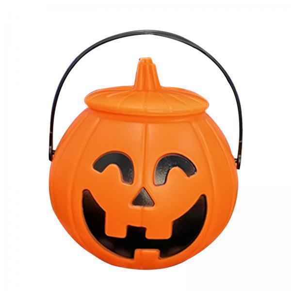 2xHalloween Pumpkin Buckets Props Jar with Lid Gift Basket Candy Bucket Holder