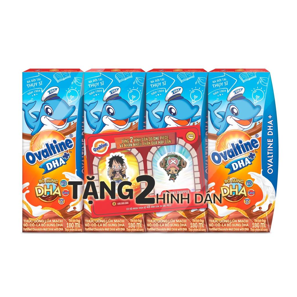 (Tặng 2 hình dán 3D) Thức uống lúa mạch hương vị sô-cô-la Ovaltine DHA+ PRO hộp giấy 180mlx4 công thức mới