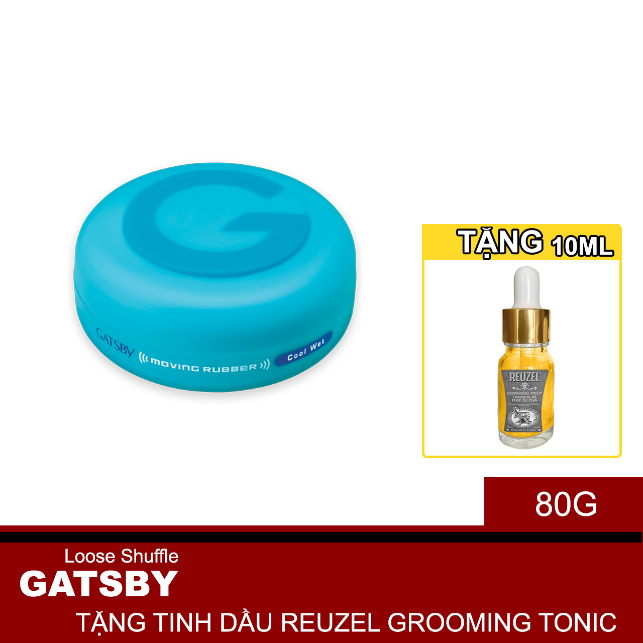 Wax Moving Rubber Cool Wet Tạo Bóng Mượt Cứng Vừa + Tặng Reuzel Grooming Tonic - Chính hãng - GATSBY MOVING RUBBER 80G