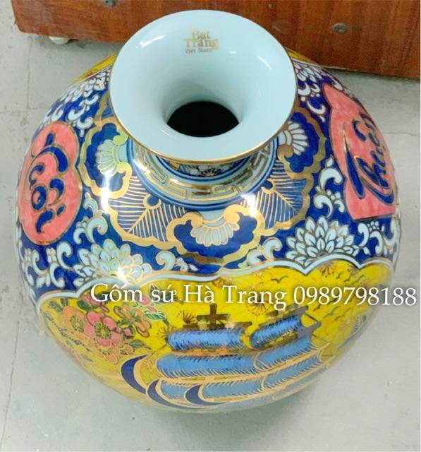 Bình hút tài lộc gốm sứ Bát Tràng cao cấp vẽ vàng 24K họa tiết thuận buồm xuôi gió cao 30cm