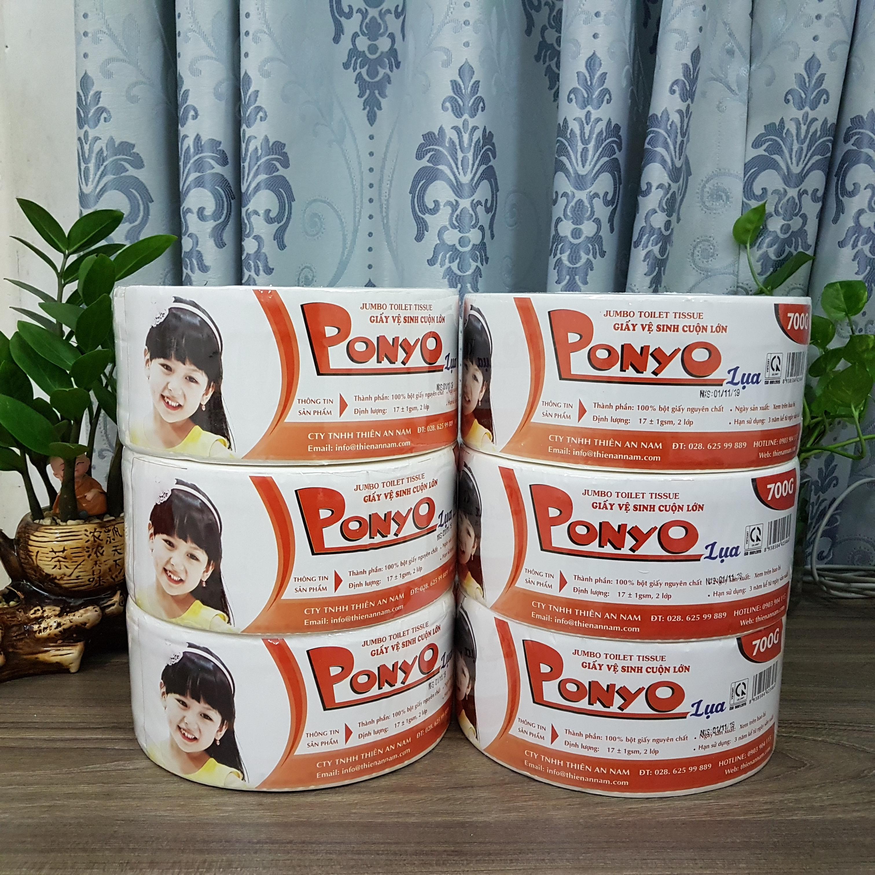 Combo 6 cuộn giấy vệ sinh cuộn lớn PONYO 700g - LỤA