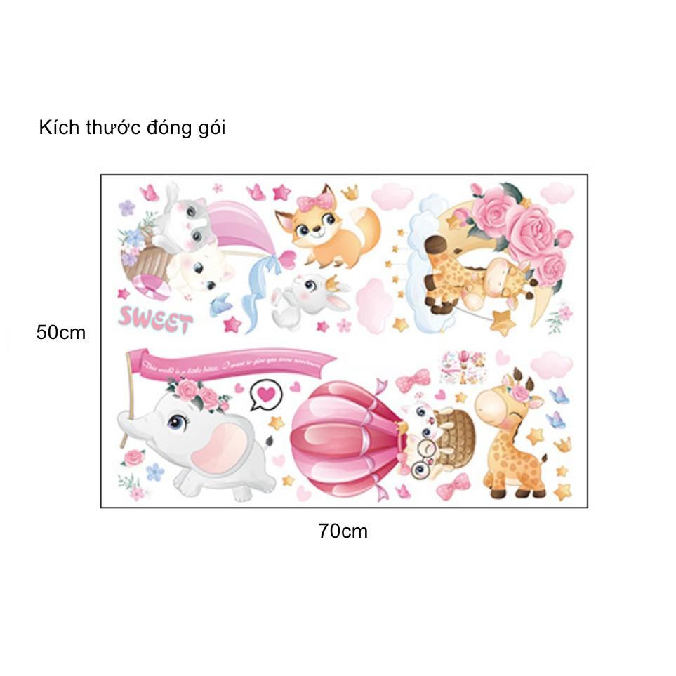 Decal dán tường trang trí - MÈO VÀ NAI CON ĐÁNG YÊU CHO BÉ