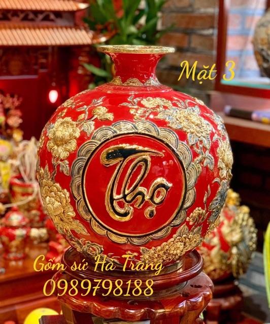 Bình hút tài lộc gốm sứ Bát Tràng cao cấp Phúc Lộc Thọ vẽ vàng cao 40cm hàng siêu cấp