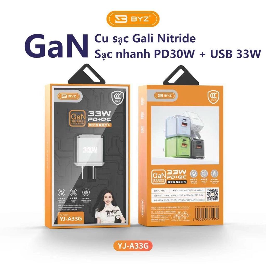 Cóc sạc nhanh BYZ công suất 33W, Mode YJ-A33G kiểu dáng nhỏ gọn, Hàng chính hãng