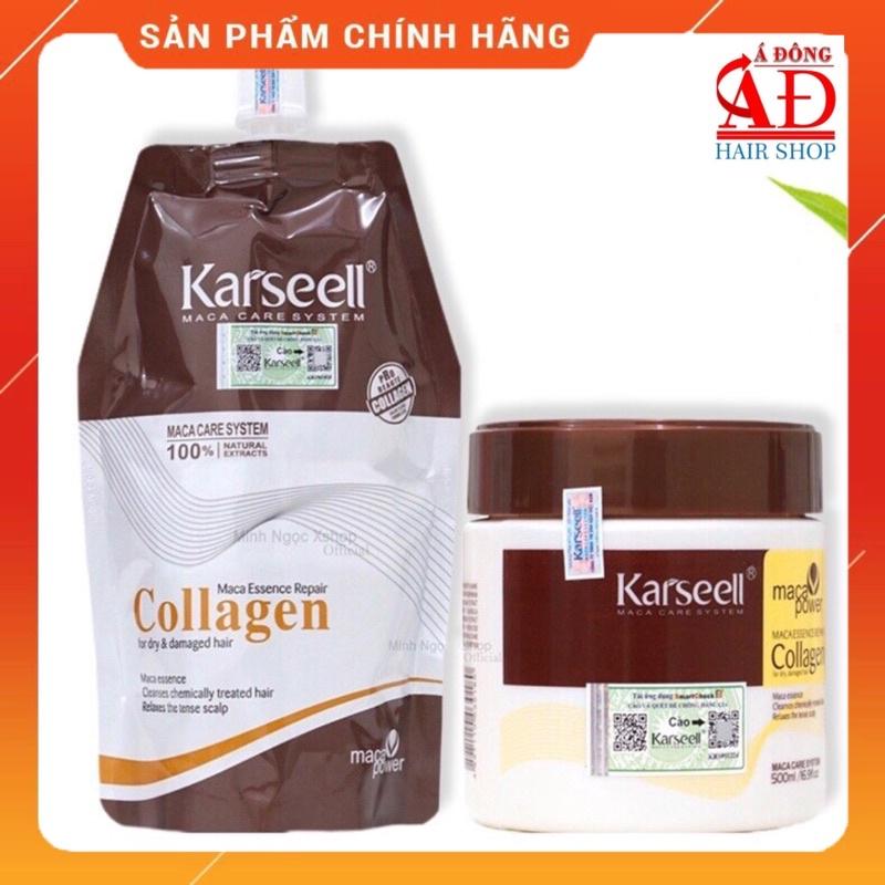 Kem ủ tóc Karseell Collagen Maca siêu mượt phục hồi tóc 500ml + Gội xả gói Bosecher kèm 5mlx2