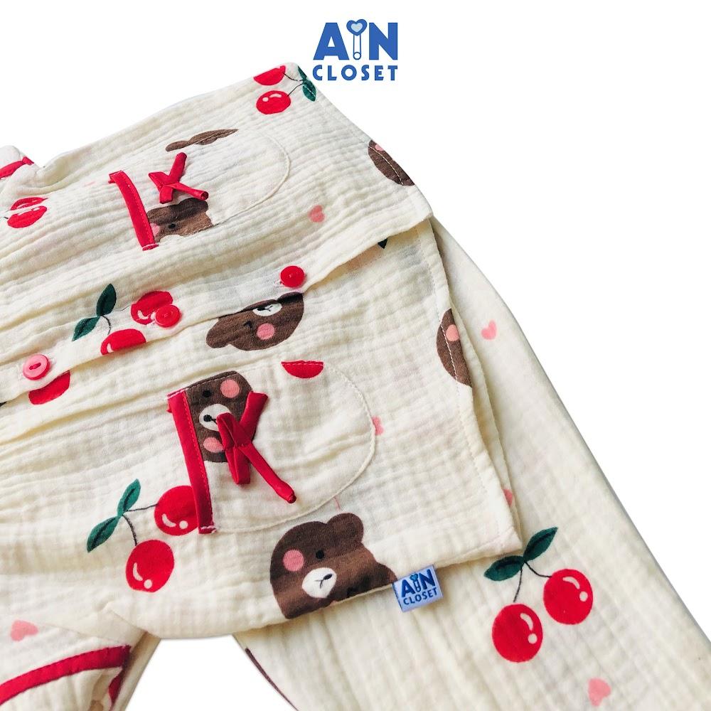 Bộ quần dài áo tay ngắn bé gái họa tiết Cherry Gấu xô muslin - AICDBG6GEAYS - AIN Closet