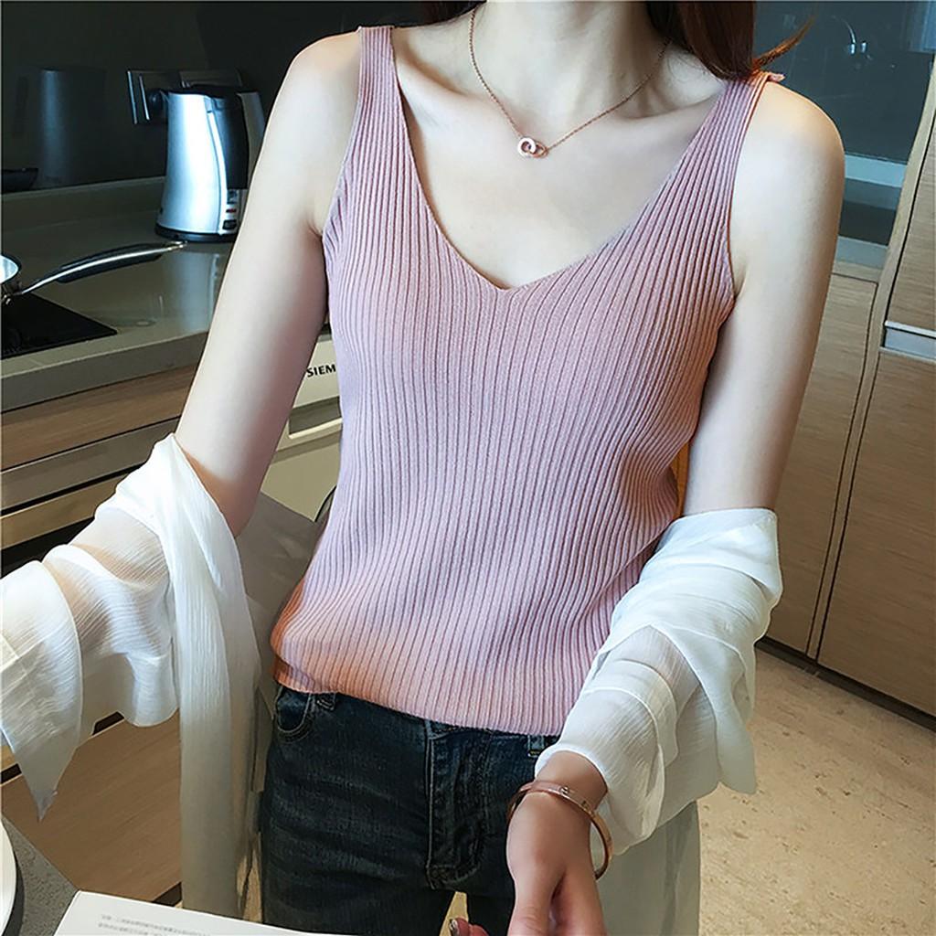 Áo Croptop Nữ 2 Dây Đẹp Không Tay Thoáng Mát Cổ Chữ V Thời Trang Phong Cách Hàn Quốc Màu Sắc Trẻ Trung SHOP HAMI CRT01