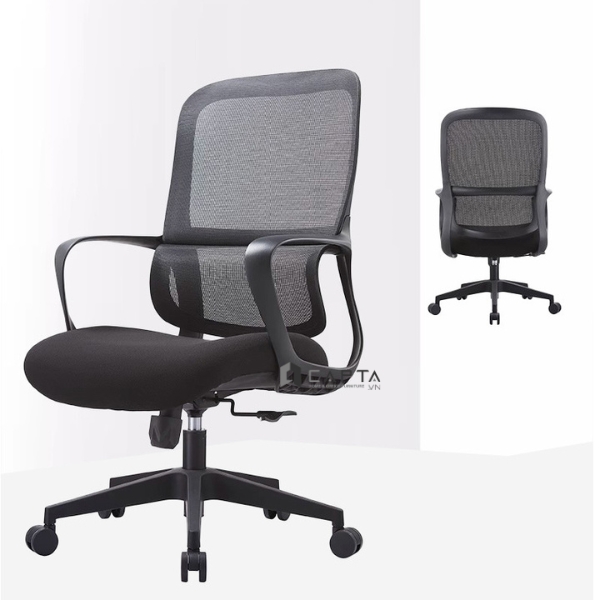 Ghế làm việc có giá đỡ chống đau lưng CE4550-M Nội thất Capta Ghế văn phòng lưới nệm vải màu đen nhập khẩu tay chân nhựa nâng hạ gật gù