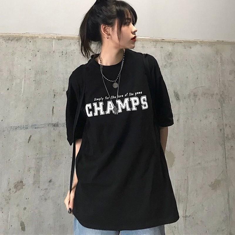 Áo thun nam nữ unisex tay lỡ phông form rộng teen cổ tròn oversize cotton giá rẻ basic đen trắng tee pull CHAMPS