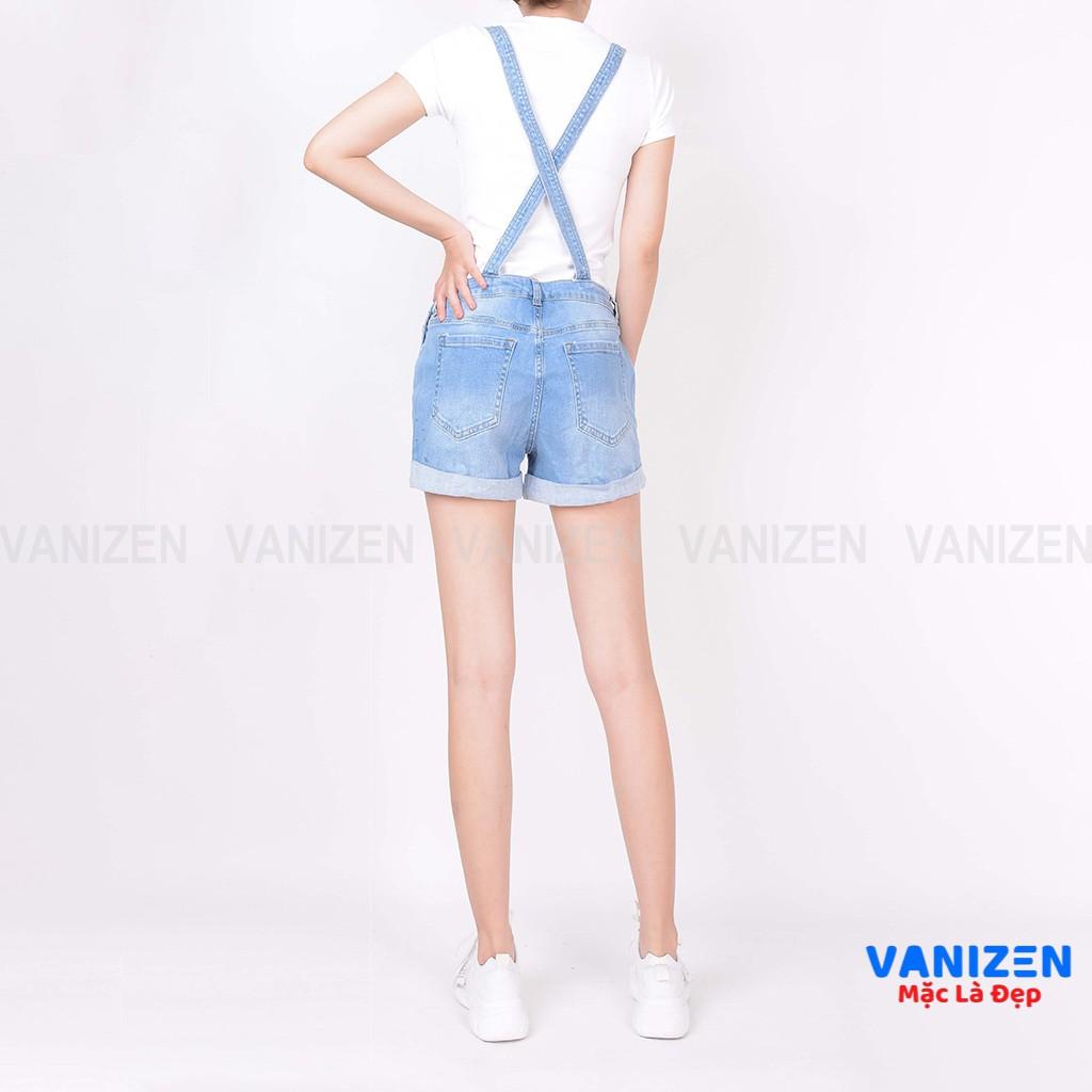 Quần short yếm jean nữ ngắn đẹp lưng cao cạp cao trơn hàng hiệu cao cấp mã 452 VANIZEN