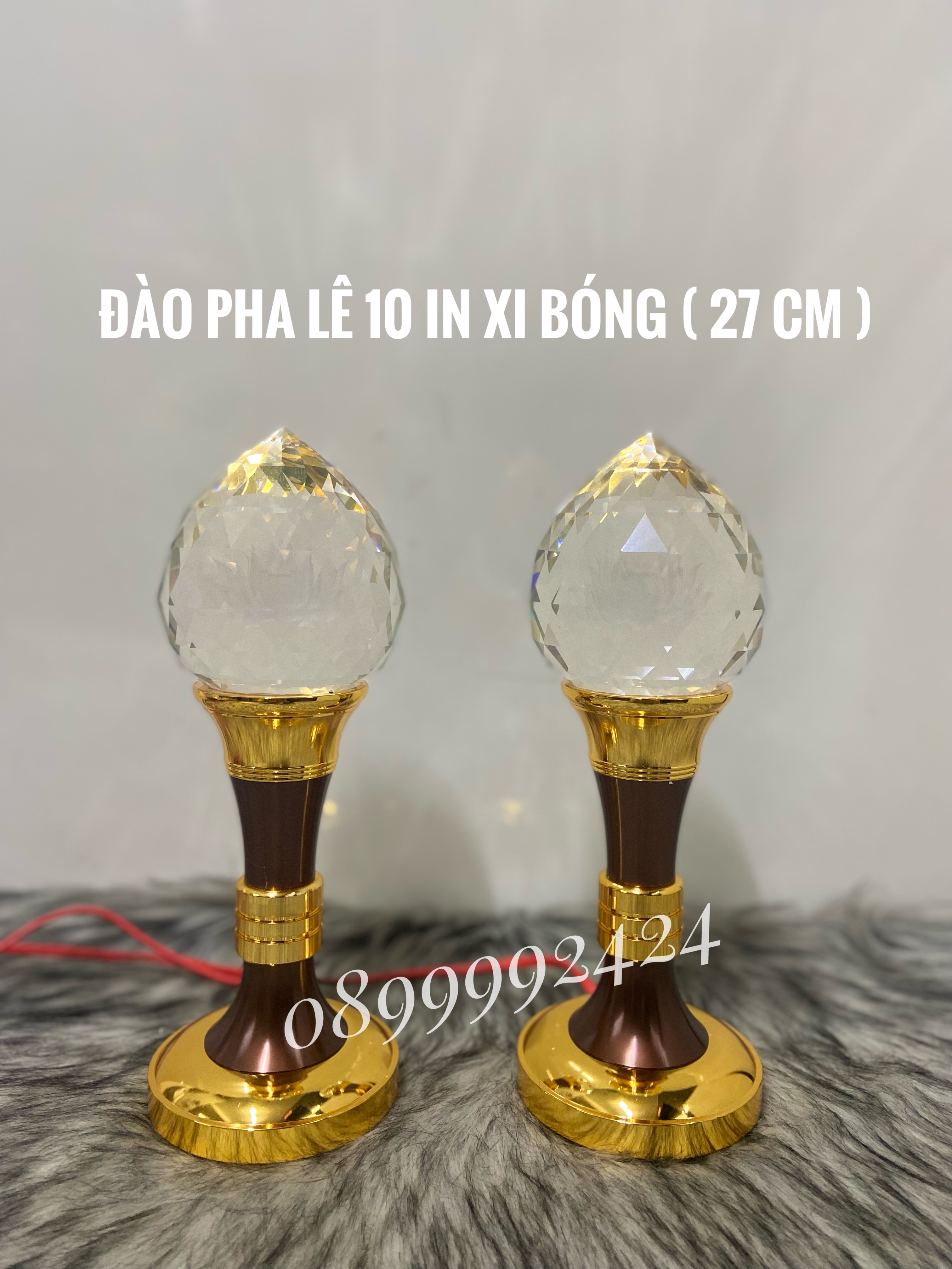 ĐÈN THỜ PHA LÊ CAO CẤP ĐÀO 10 IN XI BÓNG (27cm) 1 CẶP