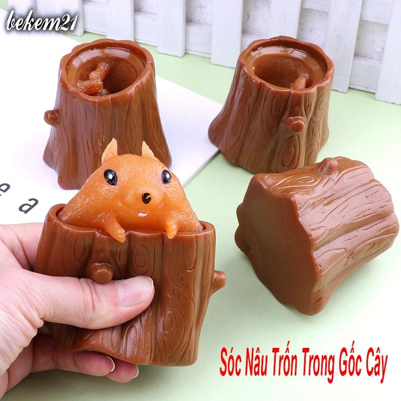 SÓC NÂU TRỐN TRONG GỐC CÂY Squishy Mochi mềm mịn dễ thương chân thực giảm stress co dãn đàn hồi ngộ nghĩnh