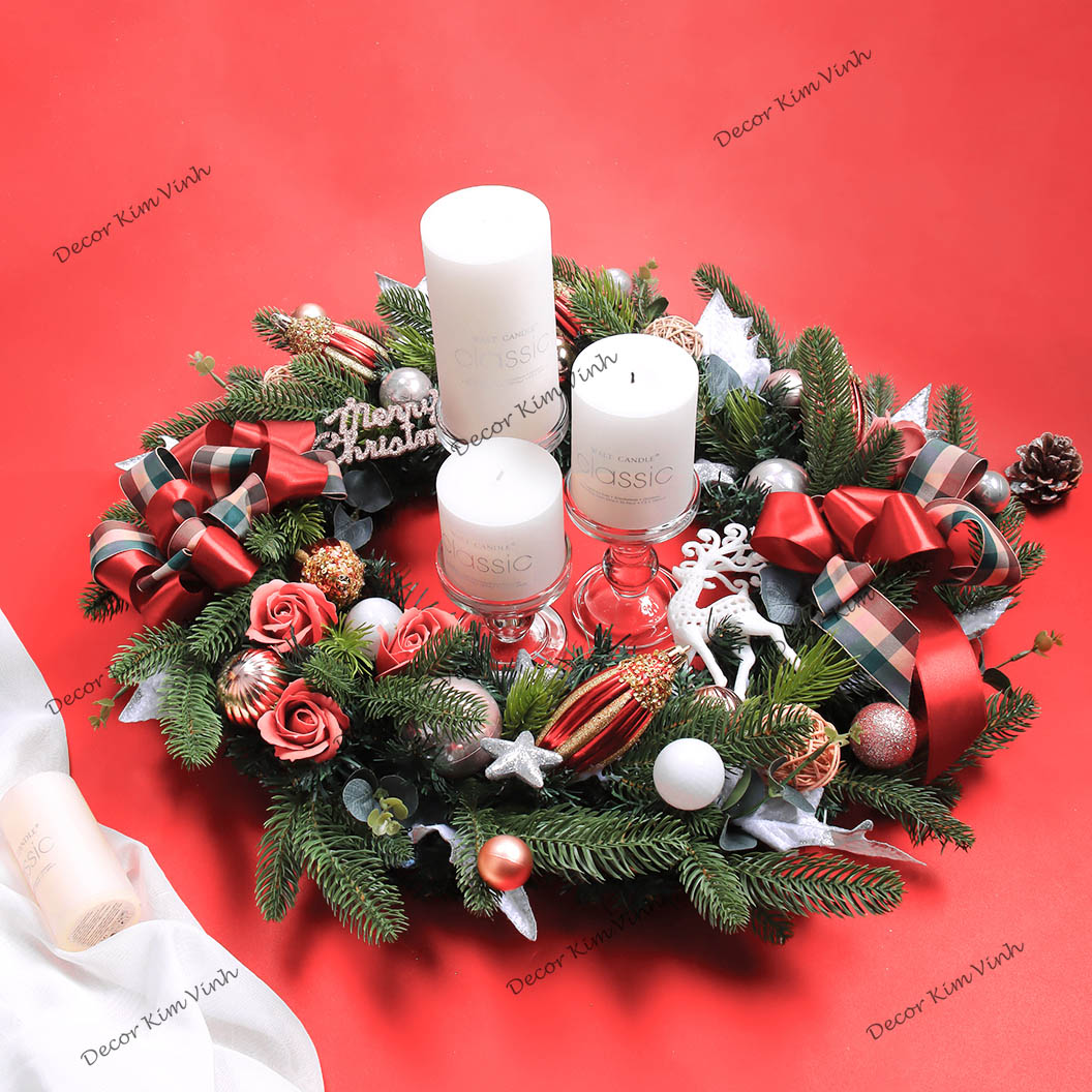 Vòng Tròn Nến Giáng Sinh DN139 60cm Vòng Nến Hươu Merry Trang Trí Noel Vintage