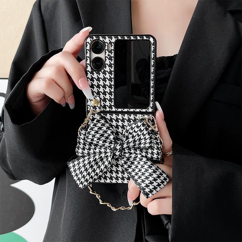 Ốp Lưng Họa Tiết Houndstooth Cho Oppo FIND N2 FLIP Kèm Dây Cầm Tay Sang Chảnh - BUM STORE GALAXY CASE